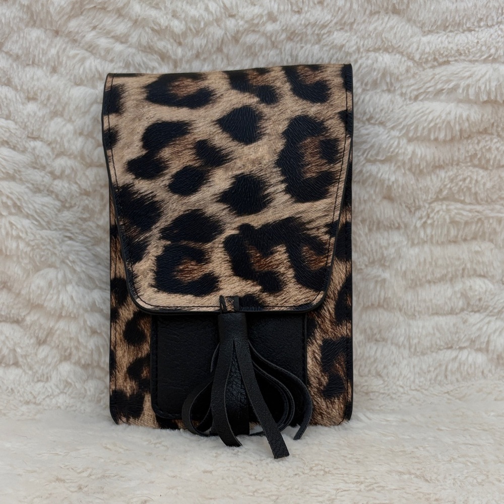 Leopard Print Crossbody Bag with Tassel